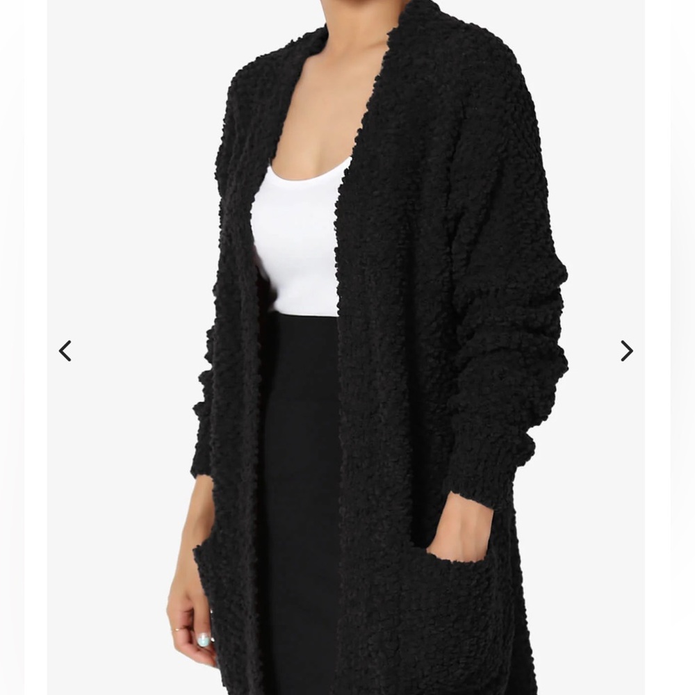 Soft Popcorn Knit Sweater Cardigan - black
